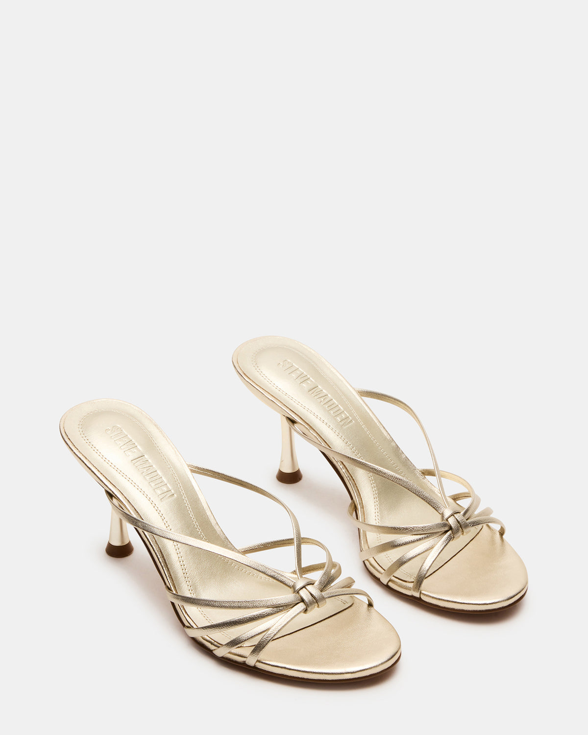 EDNA Champagne Leather Strappy Mule Women's Heel - Steve Madden