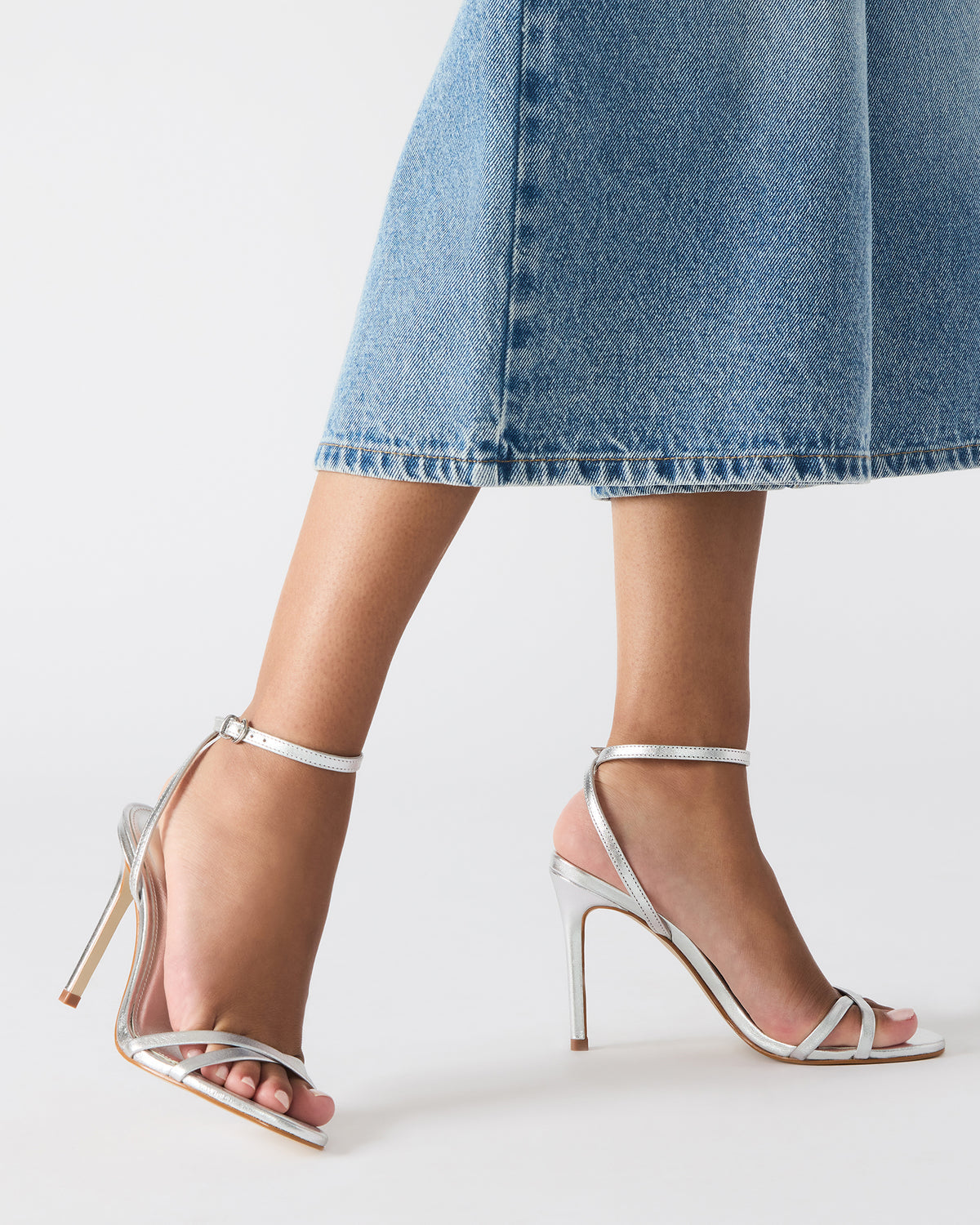 JYPSEY Silver Leather Strappy Stiletto Women's Heel - Steve Madden