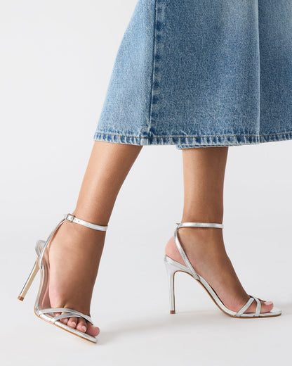 JYPSEY Silver Leather Strappy Stiletto Women's Heel - Steve Madden