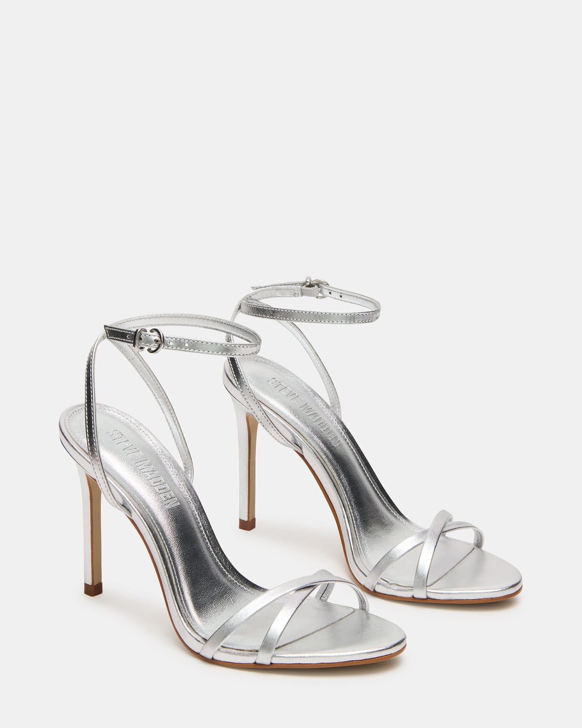 JYPSEY Silver Leather Strappy Stiletto Women's Heel - Steve Madden