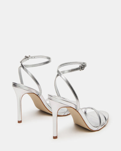 JYPSEY Silver Leather Strappy Stiletto Women's Heel - Steve Madden