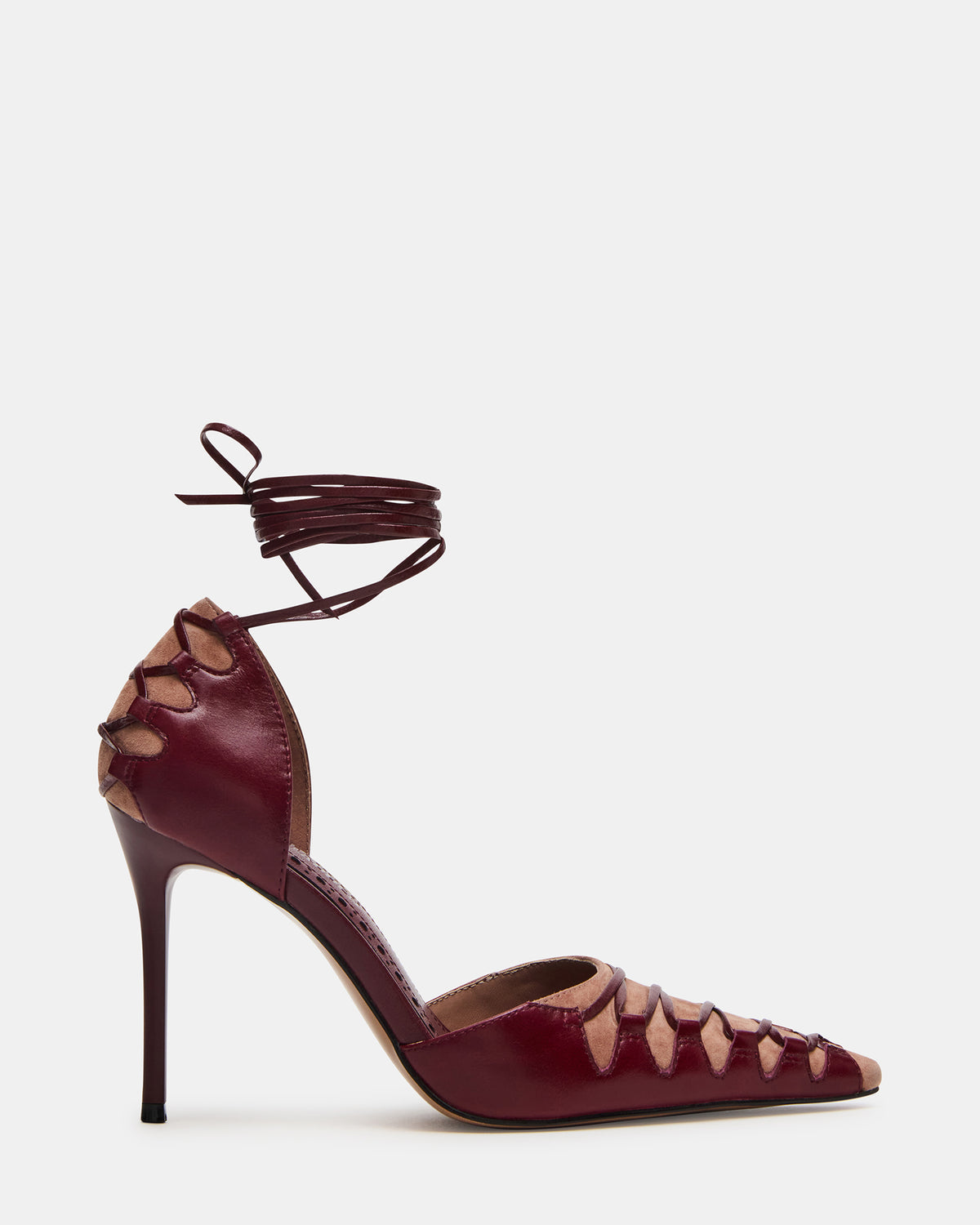 DANGER Burgundy Multi Pointed-Toe Lace-Up Stiletto Pump Women's Heel - Steve Madden