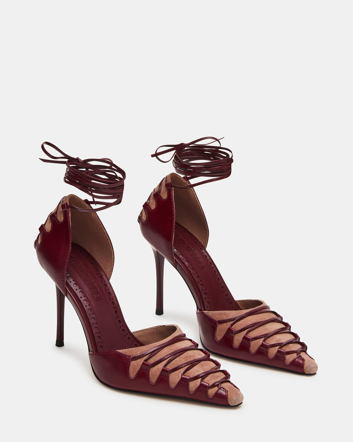 DANGER Burgundy Multi Pointed-Toe Lace-Up Stiletto Pump Women's Heel - Steve Madden