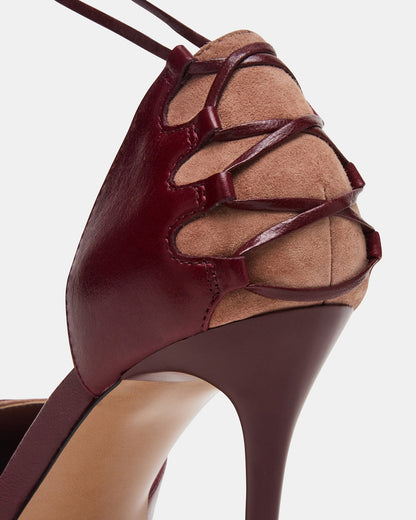DANGER Burgundy Multi Pointed-Toe Lace-Up Stiletto Pump Women's Heel - Steve Madden