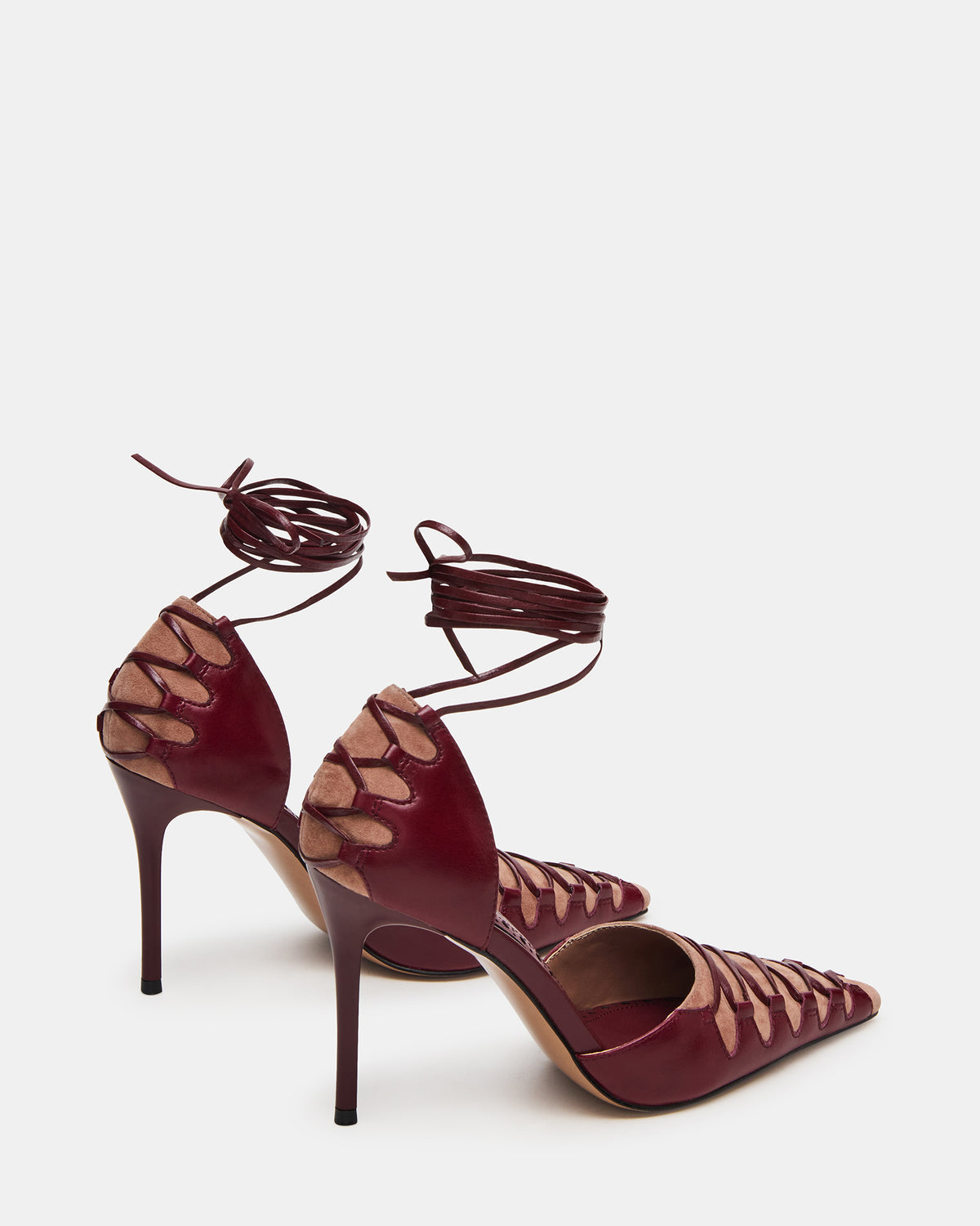 DANGER Burgundy Multi Pointed-Toe Lace-Up Stiletto Pump Women's Heel - Steve Madden