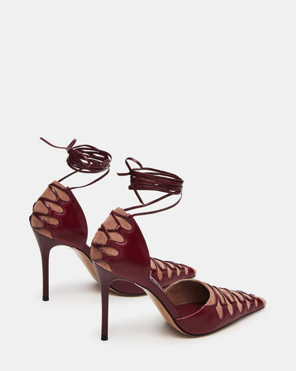 DANGER Burgundy Multi Pointed-Toe Lace-Up Stiletto Pump Women's Heel - Steve Madden
