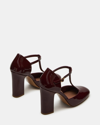 MALCOLM Burgundy Patent T-Strap Block Heel Women's Heel - Steve Madden