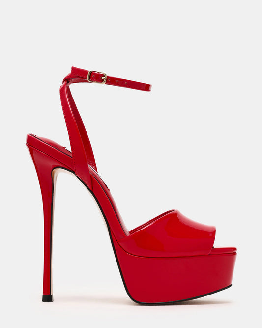 JEZZICA Red Patent Platform Stiletto Ankle Strap Women's Heel - Steve Madden