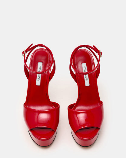 JEZZICA Red Patent Platform Stiletto Ankle Strap Women's Heel - Steve Madden