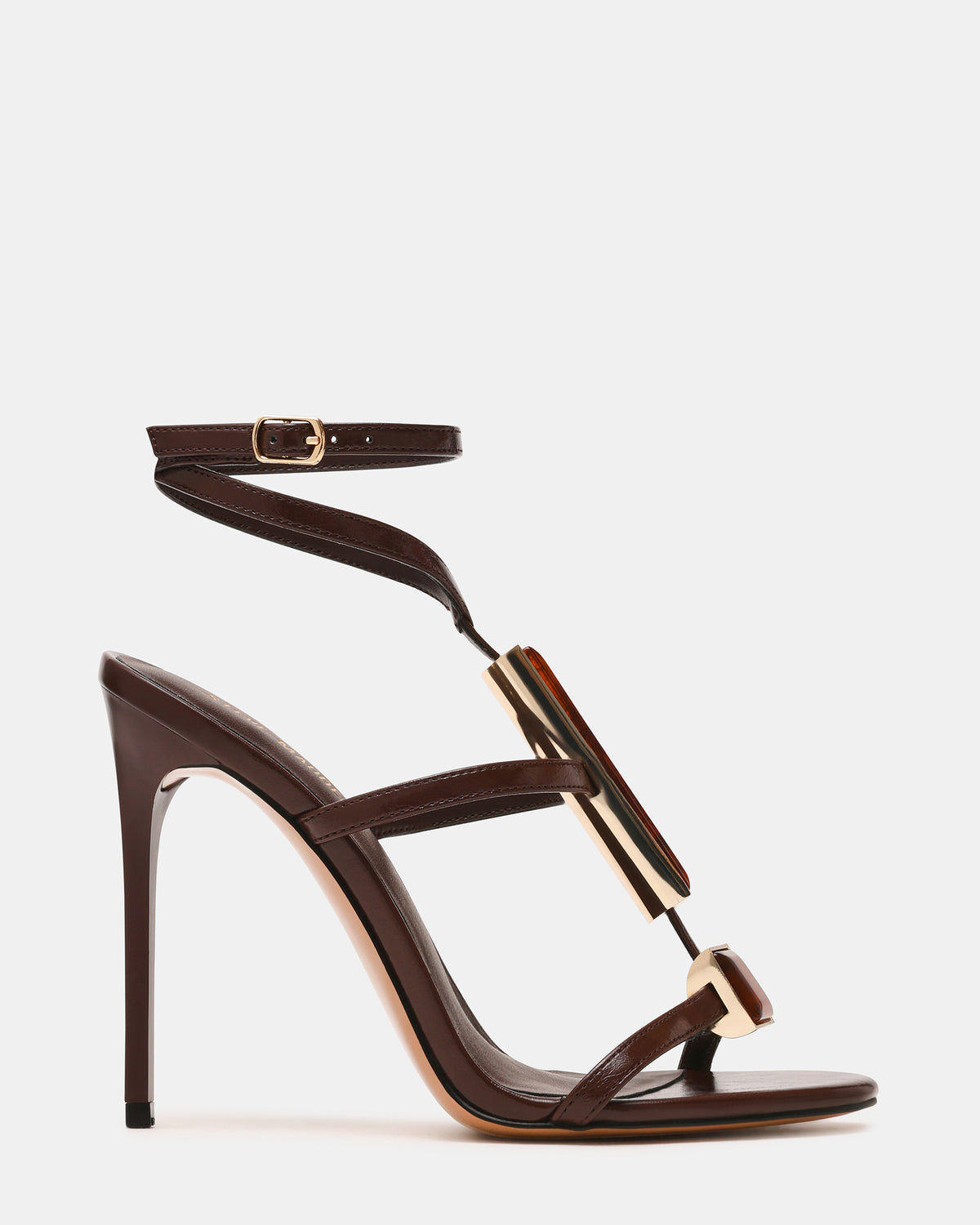 SHAYLEE Brown Stone Detail Strappy Stiletto Women's Heel - Steve Madden