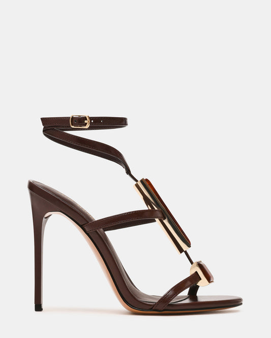 SHAYLEE Brown Stone Detail Strappy Stiletto Women's Heel - Steve Madden