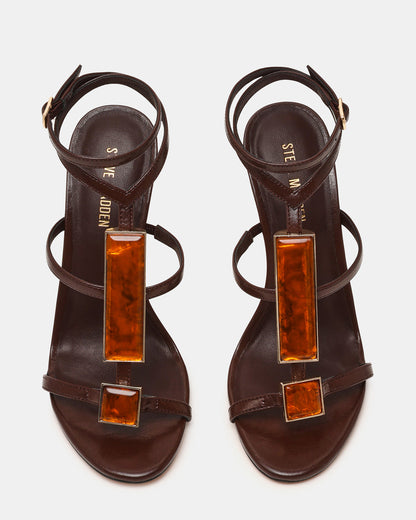 SHAYLEE Brown Stone Detail Strappy Stiletto Women's Heel - Steve Madden