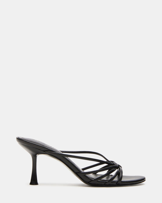 EDNA Black Leather Strappy Mule Women's Heel - Steve Madden