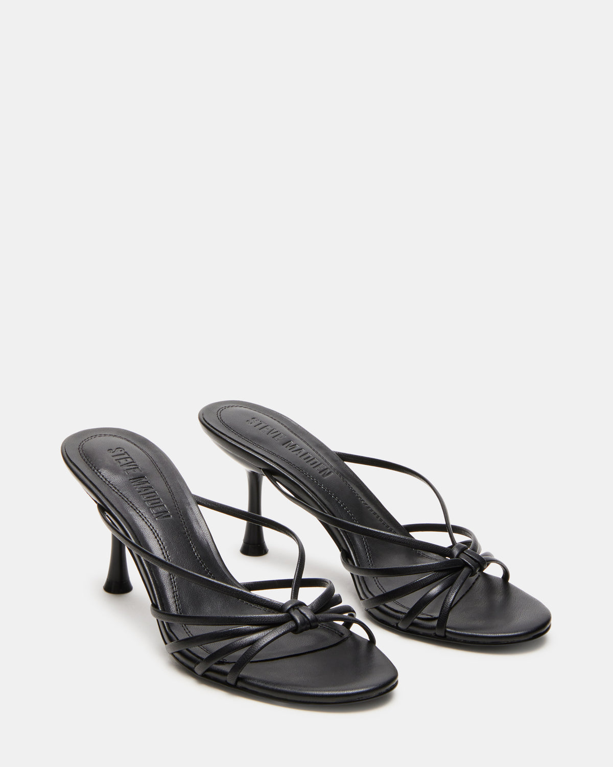 EDNA Black Leather Strappy Mule Women's Heel - Steve Madden