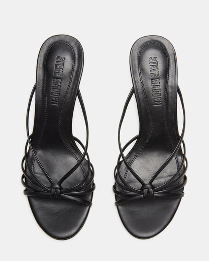 EDNA Black Leather Strappy Mule Women's Heel - Steve Madden