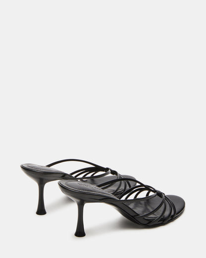EDNA Black Leather Strappy Mule Women's Heel - Steve Madden