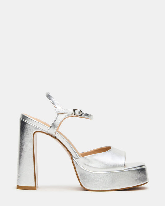 LIANDRA Silver Platform Square-Toe Strappy Women's Heel - Steve Madden