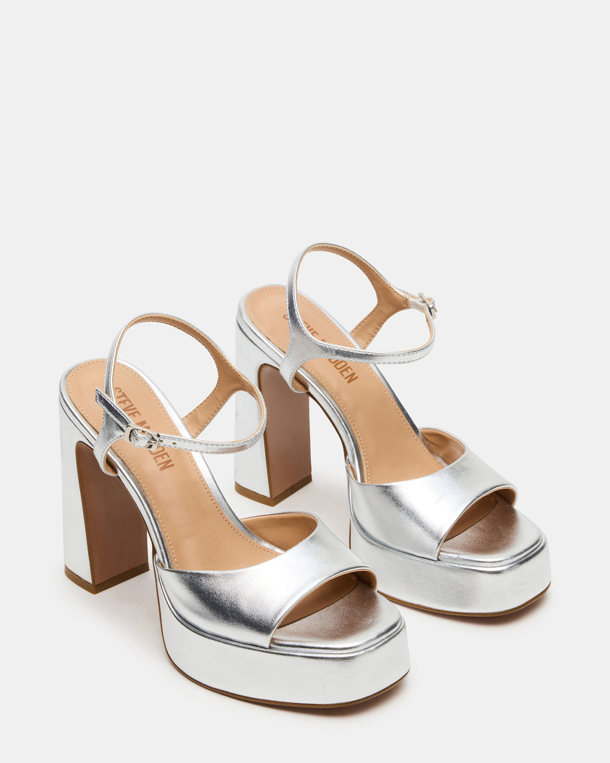 LIANDRA Silver Platform Square-Toe Strappy Women's Heel - Steve Madden