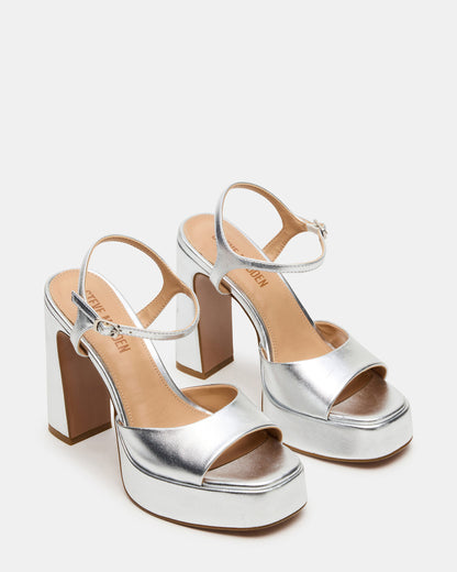 LIANDRA Silver Platform Square-Toe Strappy Women's Heel - Steve Madden