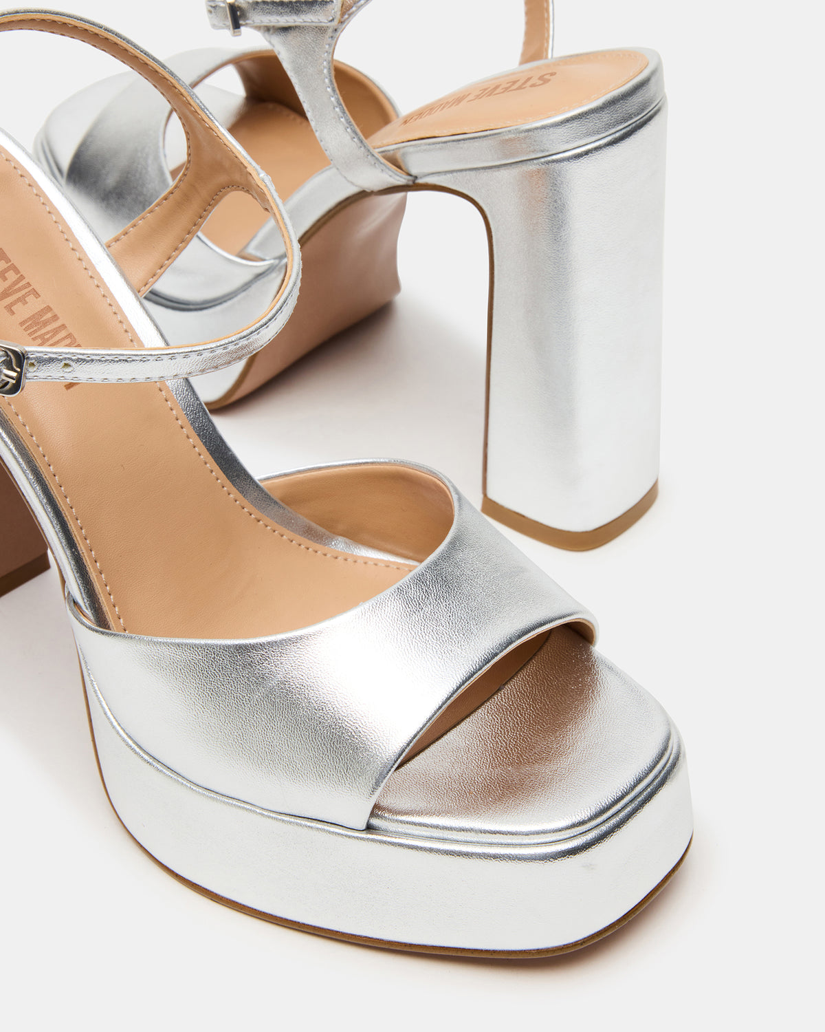 LIANDRA Silver Platform Square-Toe Strappy Women's Heel - Steve Madden