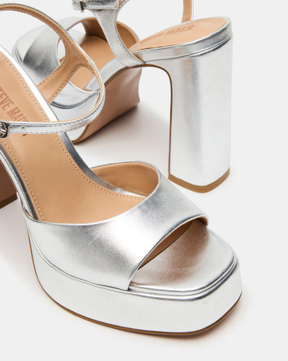 LIANDRA Silver Platform Square-Toe Strappy Women's Heel - Steve Madden
