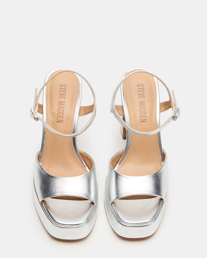 LIANDRA Silver Platform Square-Toe Strappy Women's Heel - Steve Madden