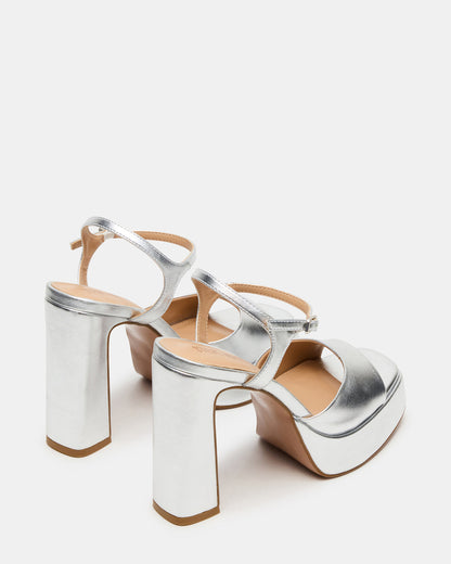 LIANDRA Silver Platform Square-Toe Strappy Women's Heel - Steve Madden