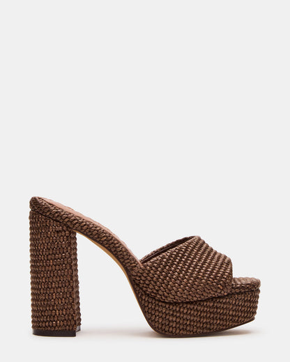 JOEL Brown Raffia Square-Toe Platform Raffia Mule Women's Heel - Steve Madden