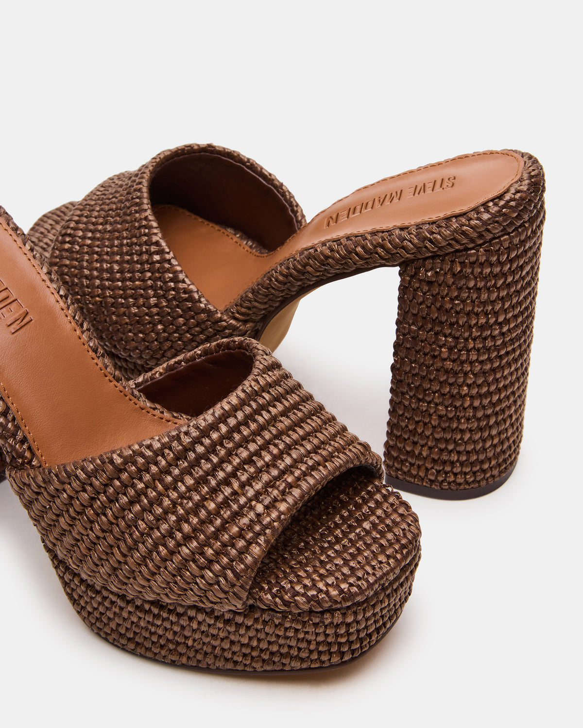 JOEL Brown Raffia Square-Toe Platform Raffia Mule Women's Heel - Steve Madden