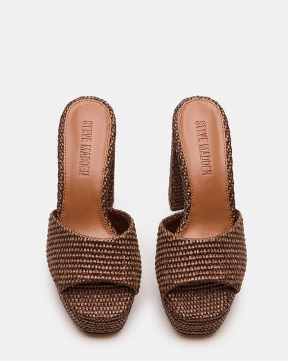 JOEL Brown Raffia Square-Toe Platform Raffia Mule Women's Heel - Steve Madden