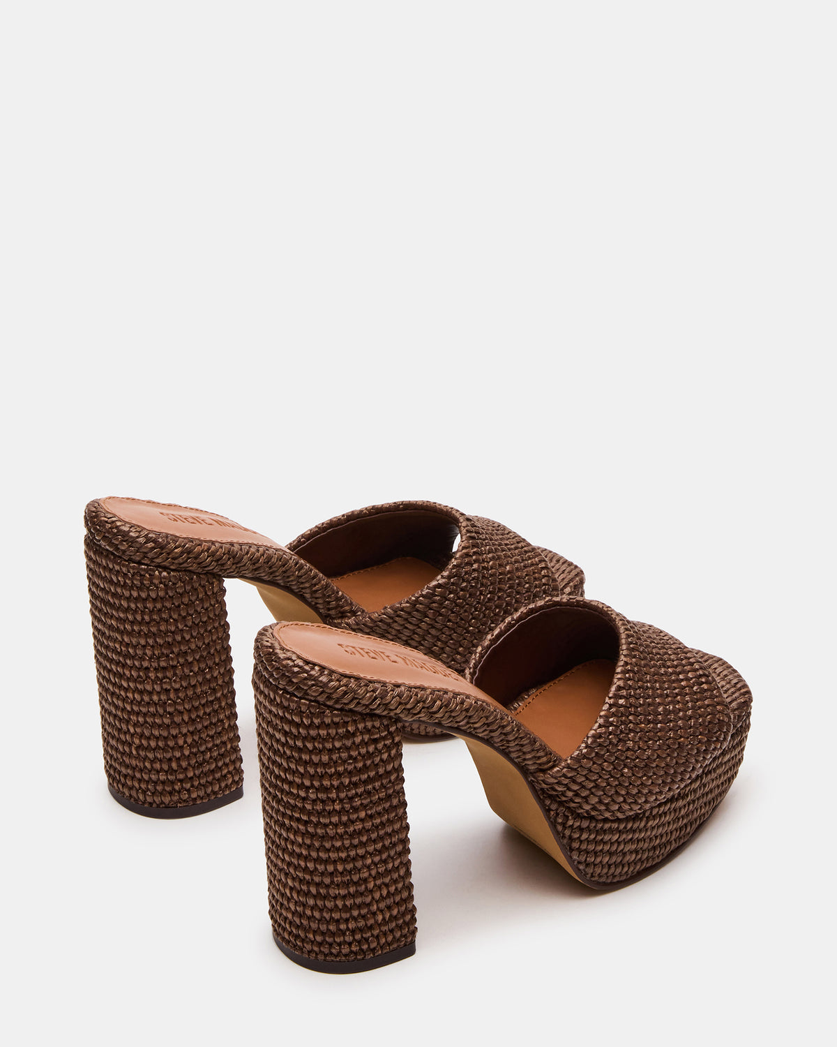 JOEL Brown Raffia Square-Toe Platform Raffia Mule Women's Heel - Steve Madden