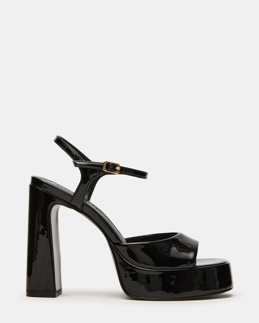 LIANDRA Black Patent Women's Platform Square-Toe Strappy Heel - Steve Madden