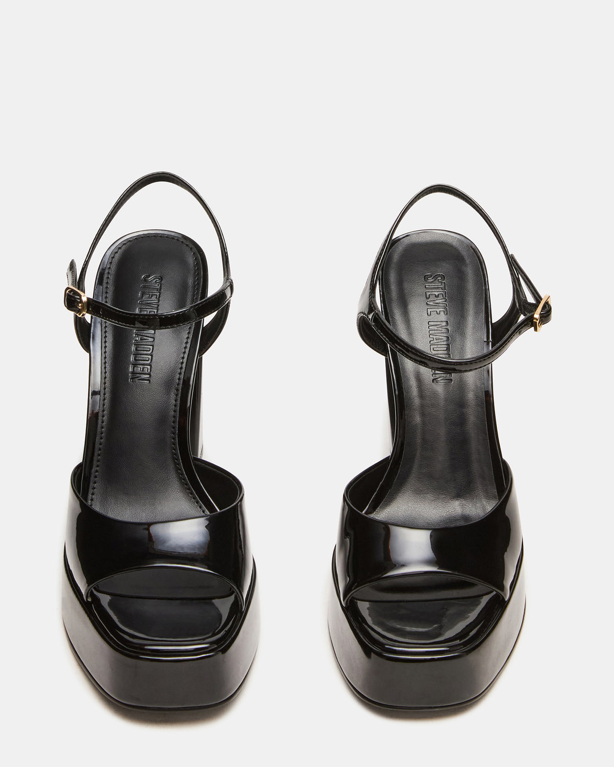 LIANDRA Black Patent Women's Platform Square-Toe Strappy Heel - Steve Madden