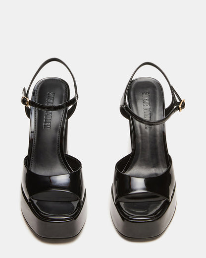 LIANDRA Black Patent Women's Platform Square-Toe Strappy Heel - Steve Madden