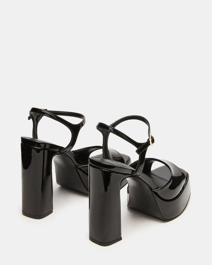 LIANDRA Black Patent Women's Platform Square-Toe Strappy Heel - Steve Madden