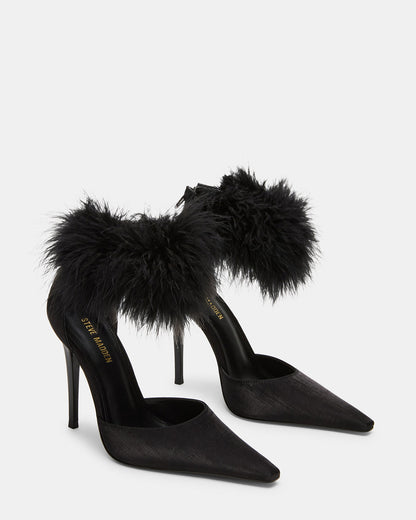 ELUSIVE Black Satin Pointed-Toe Stiletto Pump Women's Heel - Steve Madden