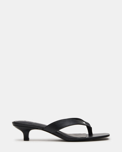 TRACIE Black Leather Thong Strap Women's Kitten Heel - Steve Madden