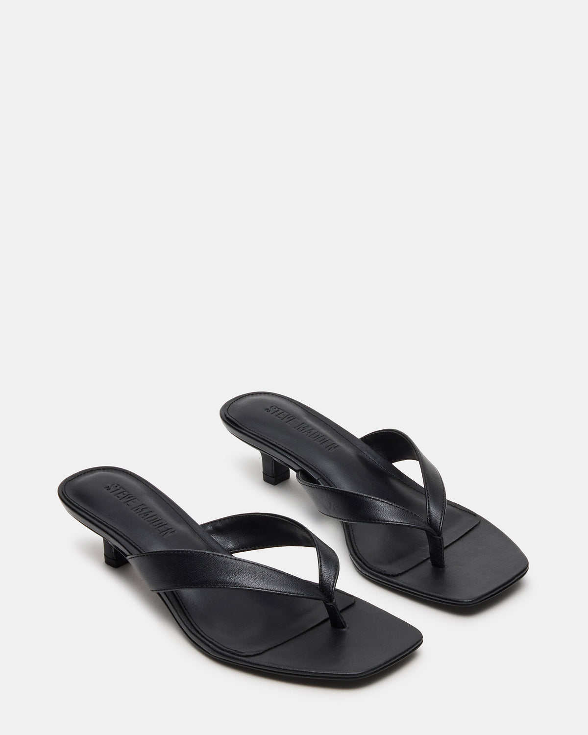 TRACIE Black Leather Thong Strap Women's Kitten Heel - Steve Madden