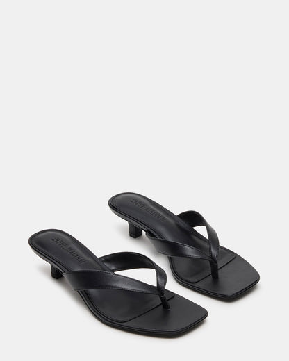 TRACIE Black Leather Thong Strap Women's Kitten Heel - Steve Madden