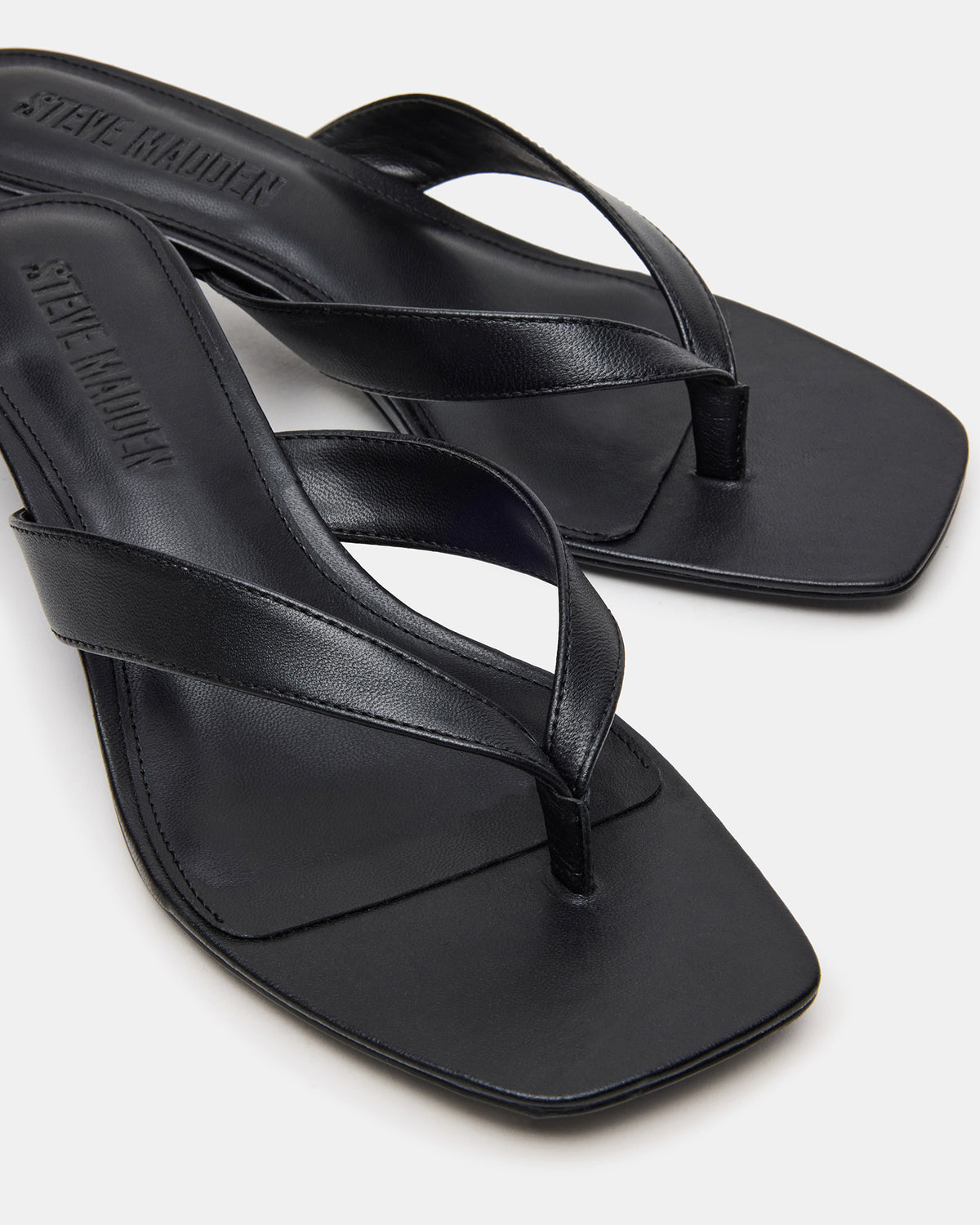 TRACIE Black Leather Thong Strap Women's Kitten Heel - Steve Madden