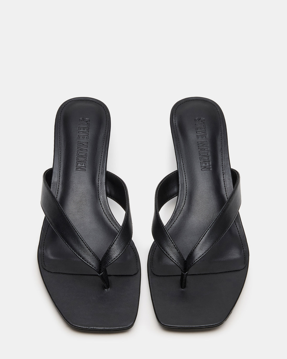 TRACIE Black Leather Thong Strap Women's Kitten Heel - Steve Madden