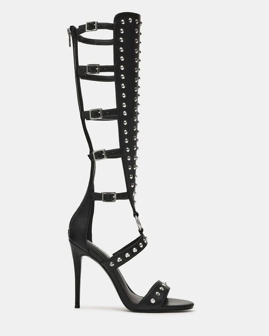 COMPOSURE Black Studs Strappy Stiletto Buckles Women's Heel - Steve Madden
