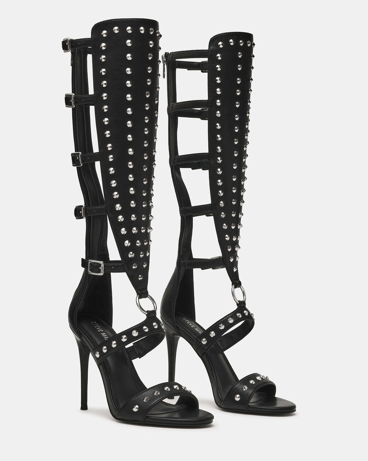 COMPOSURE Black Studs Strappy Stiletto Buckles Women's Heel - Steve Madden