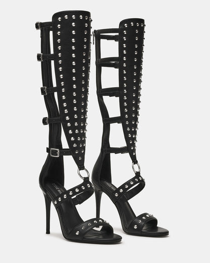 COMPOSURE Black Studs Strappy Stiletto Buckles Women's Heel - Steve Madden
