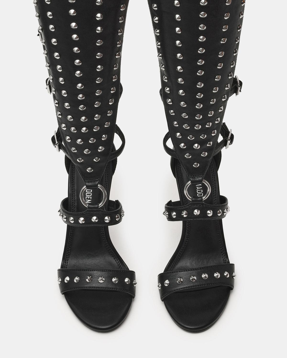 COMPOSURE Black Studs Strappy Stiletto Buckles Women's Heel - Steve Madden