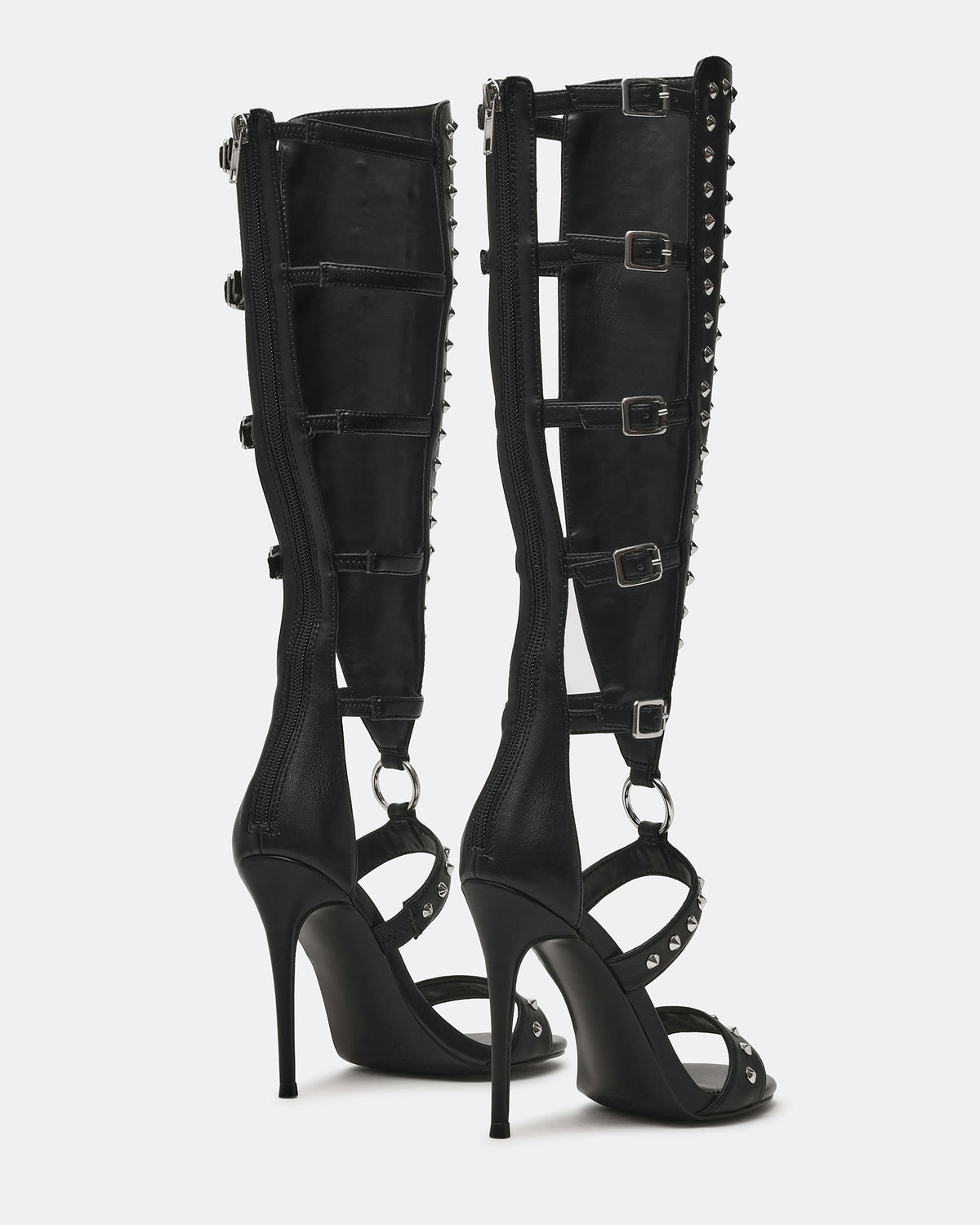 COMPOSURE Black Studs Strappy Stiletto Buckles Women's Heel - Steve Madden