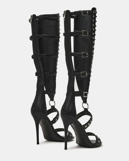 COMPOSURE Black Studs Strappy Stiletto Buckles Women's Heel - Steve Madden