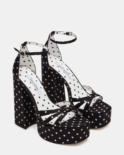 RETRO White/Black Polka Dot Open-Toe Block Heel Platform Women's Heel - Steve Madden