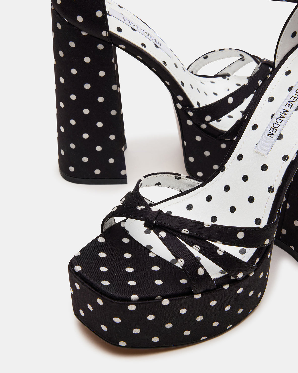 RETRO White/Black Polka Dot Open-Toe Block Heel Platform Women's Heel - Steve Madden