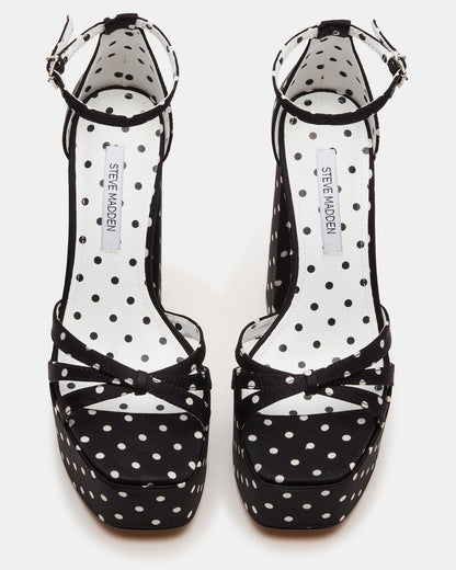 RETRO White/Black Polka Dot Open-Toe Block Heel Platform Women's Heel - Steve Madden